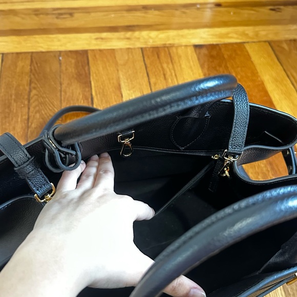AUTHENTIC full size DeMellier Black Leather Top-Handle Tote with Gold Accents - Picture 6 of 16